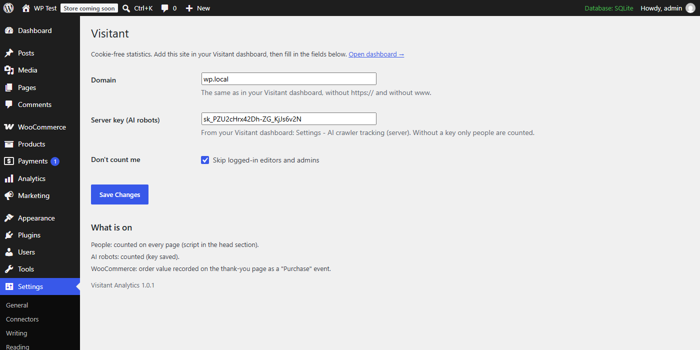 Enter your domain and key